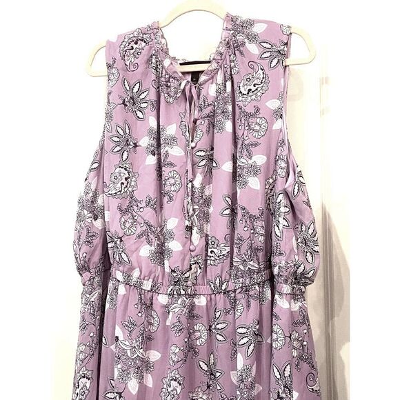 Lane Bryant Fit & Flare Dress Sleeveless Elastic-Waist Floral Lilac Womens 24* - Picture 3 of 8